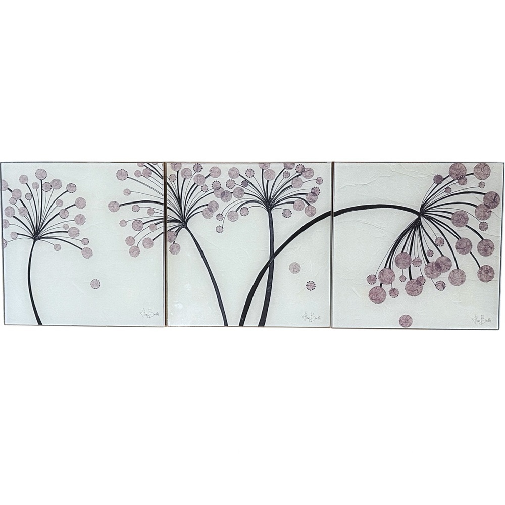 Elegant Glass Triptych Modern Abstract Floral Art 12”x12” by Alan Buckle